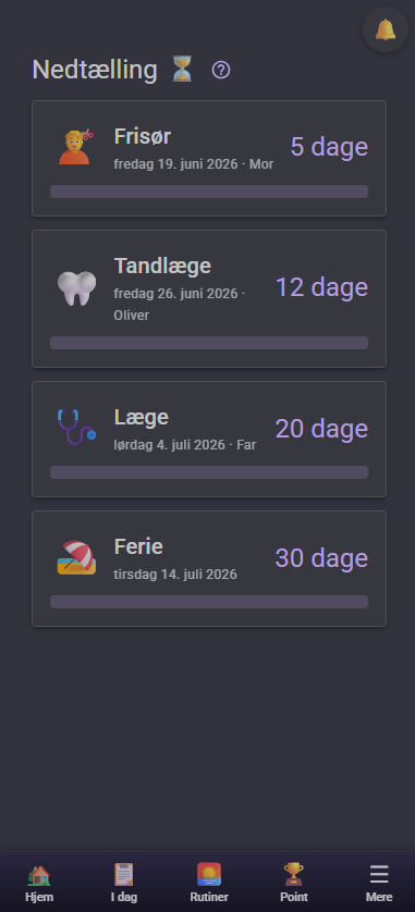 Nedtælling på mobil (mørkt tema)